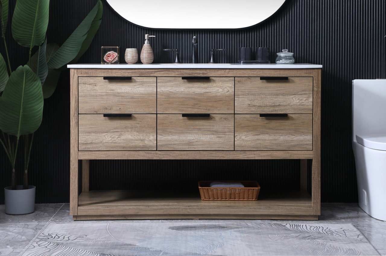ELEGANT KITCHEN AND BATH VF19254NT 54 Inch SIngle Bathroom Vanity In Natural Oak