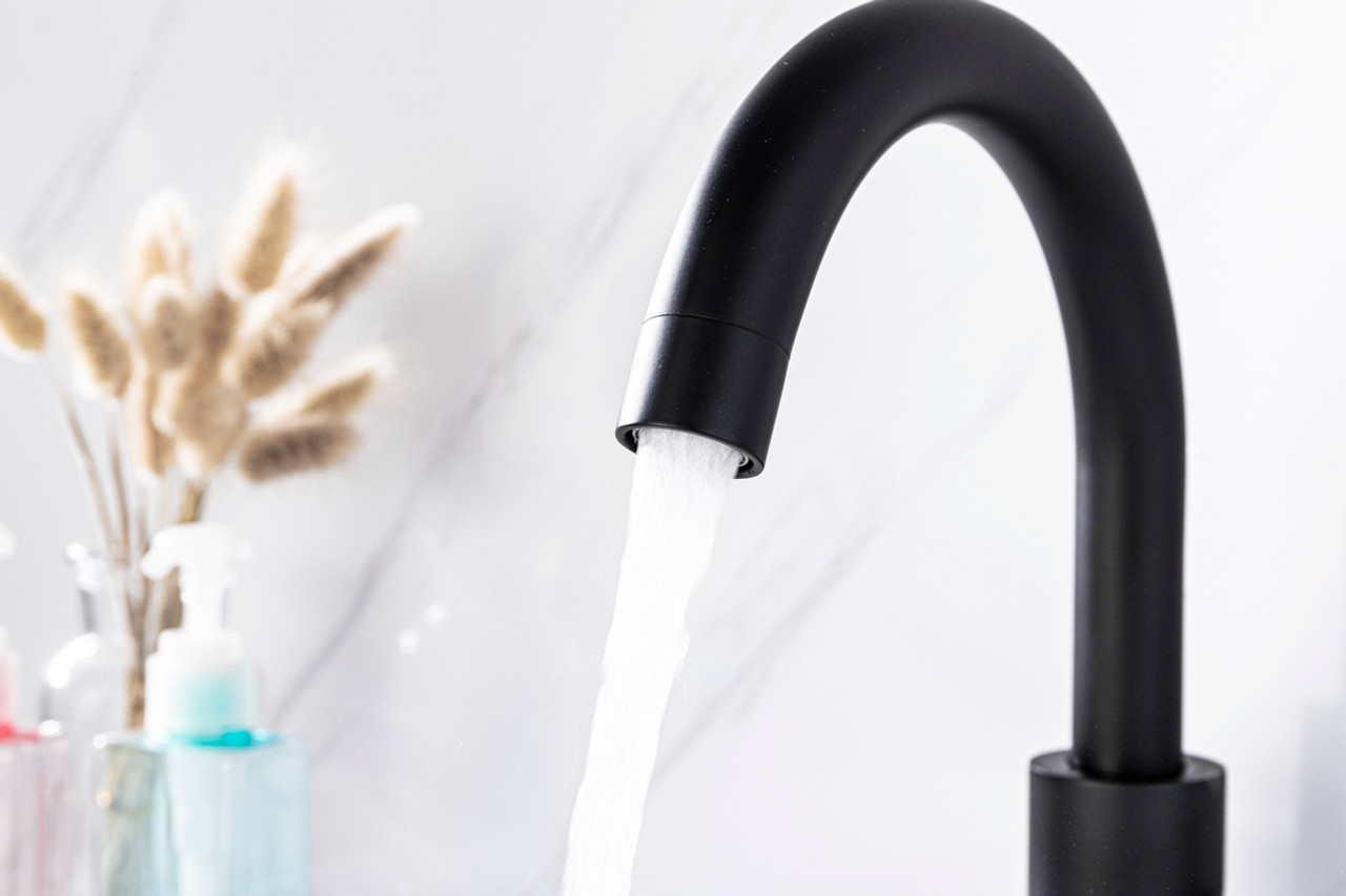 ELEGANT KITCHEN AND BATH FAV-1003MBK Louis Single Hole Single Handle Bathroom Faucet in Matte Black