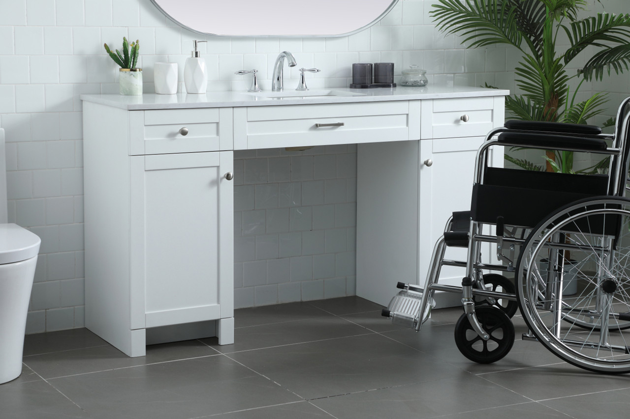 ELEGANT KITCHEN AND BATH VF14960WH 60 Inch ADA Compliant Bathroom Vanity In White ELEGANT KITCHEN AND BATH VF14960WH 60 Inch ADA Compliant Bathroom Vanity In White