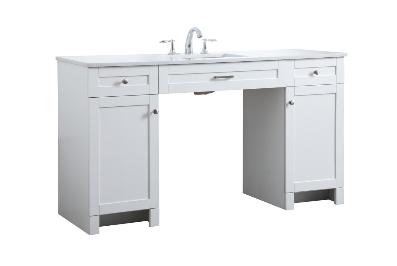 ELEGANT KITCHEN AND BATH VF14960WH 60 Inch ADA Compliant Bathroom Vanity In White ELEGANT KITCHEN AND BATH VF14960WH 60 Inch ADA Compliant Bathroom Vanity In White