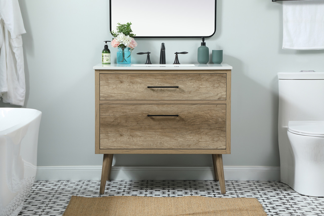 ELEGANT KITCHEN AND BATH VF41036NT 36 inch Single bathroom vanity in natural oak