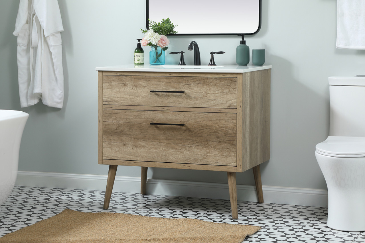 ELEGANT KITCHEN AND BATH VF41036NT 36 inch Single bathroom vanity in natural oak