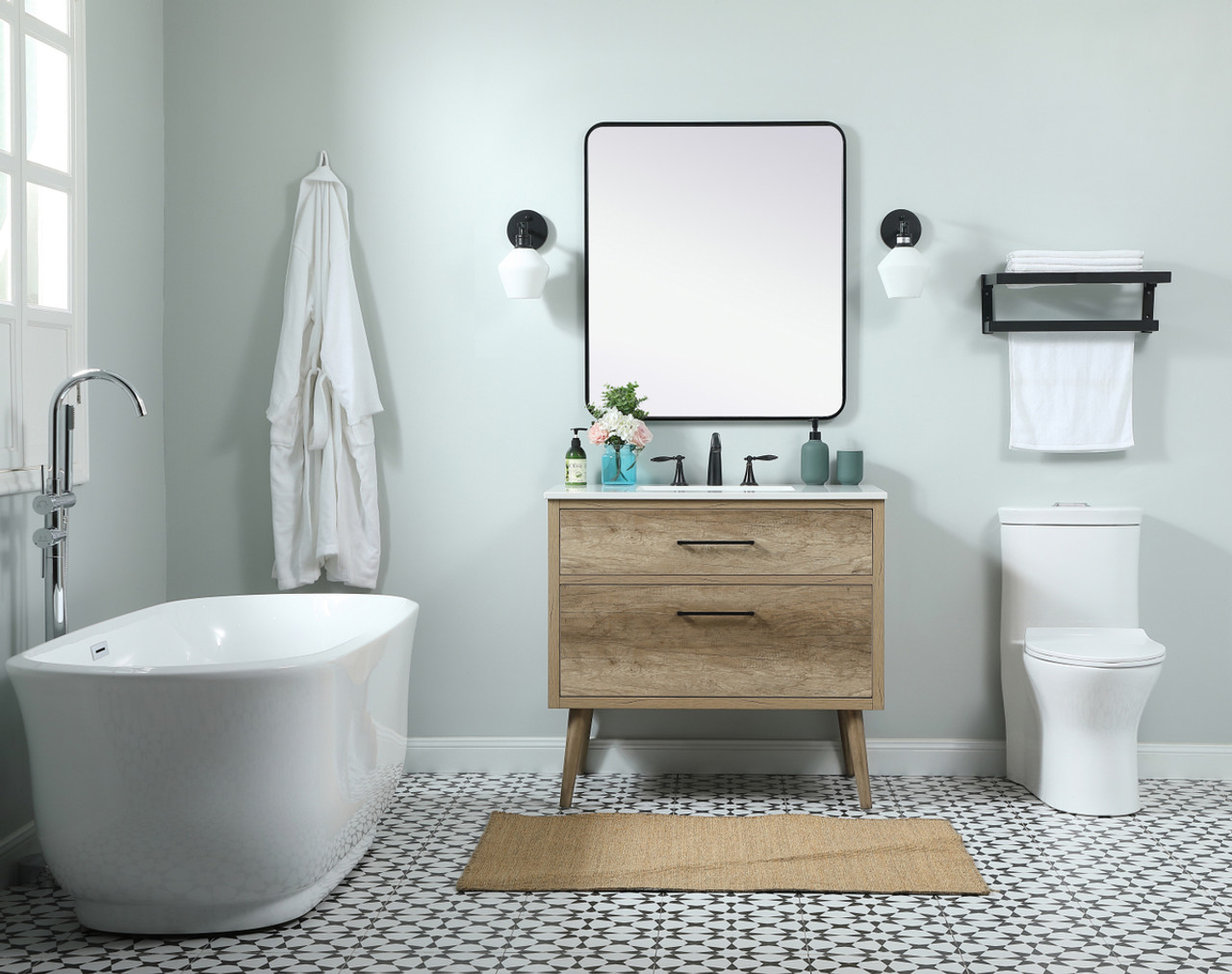 ELEGANT KITCHEN AND BATH VF41036NT 36 inch Single bathroom vanity in natural oak