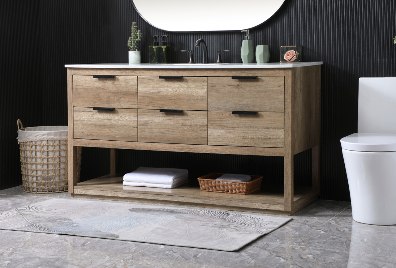 ELEGANT KITCHEN AND BATH VF19260NT 60 Inch SIngle Bathroom Vanity In Natural Oak