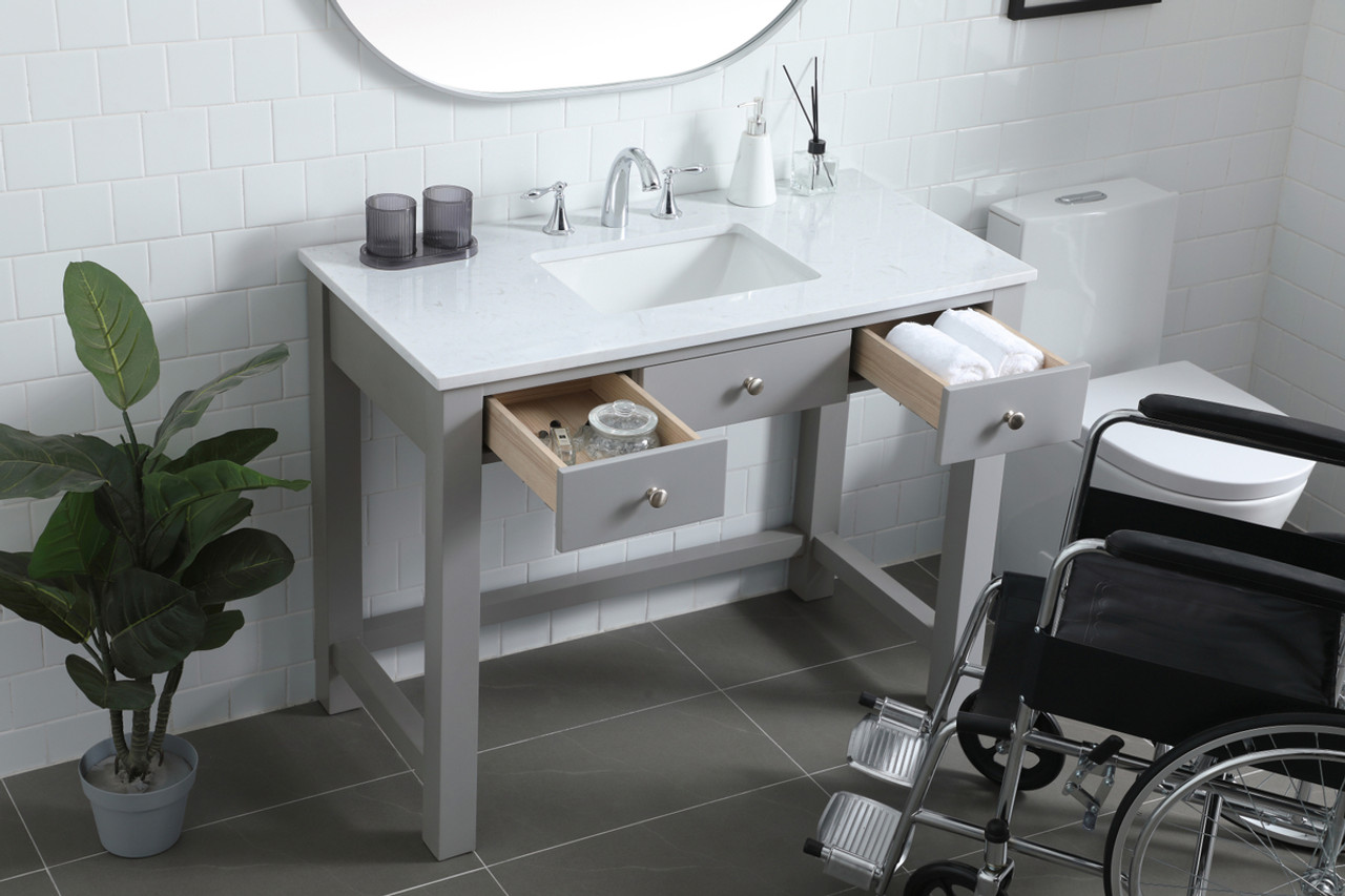 ELEGANT KITCHEN AND BATH VF14842GR 42 Inch ADA Compliant Bathroom Vanity In Grey