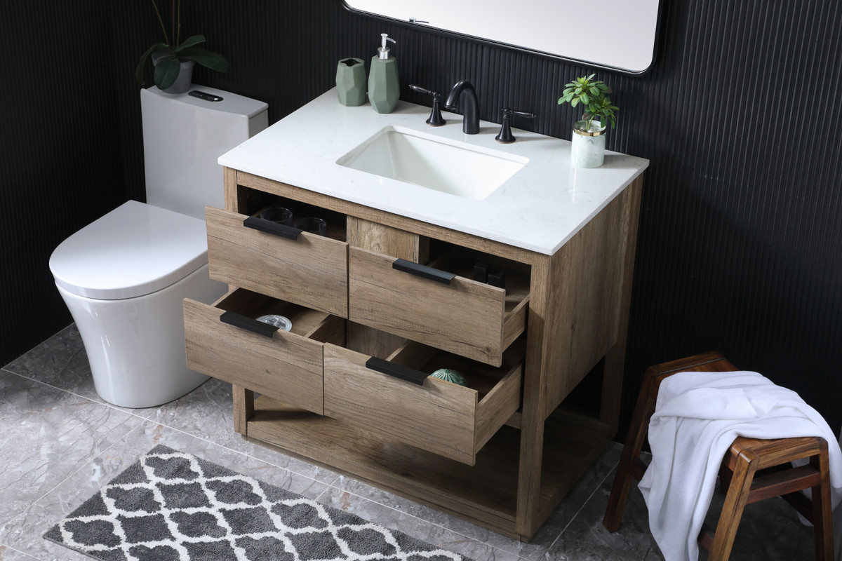 ELEGANT KITCHEN AND BATH VF19236NT 36 Inch SIngle Bathroom Vanity In Natural Oak