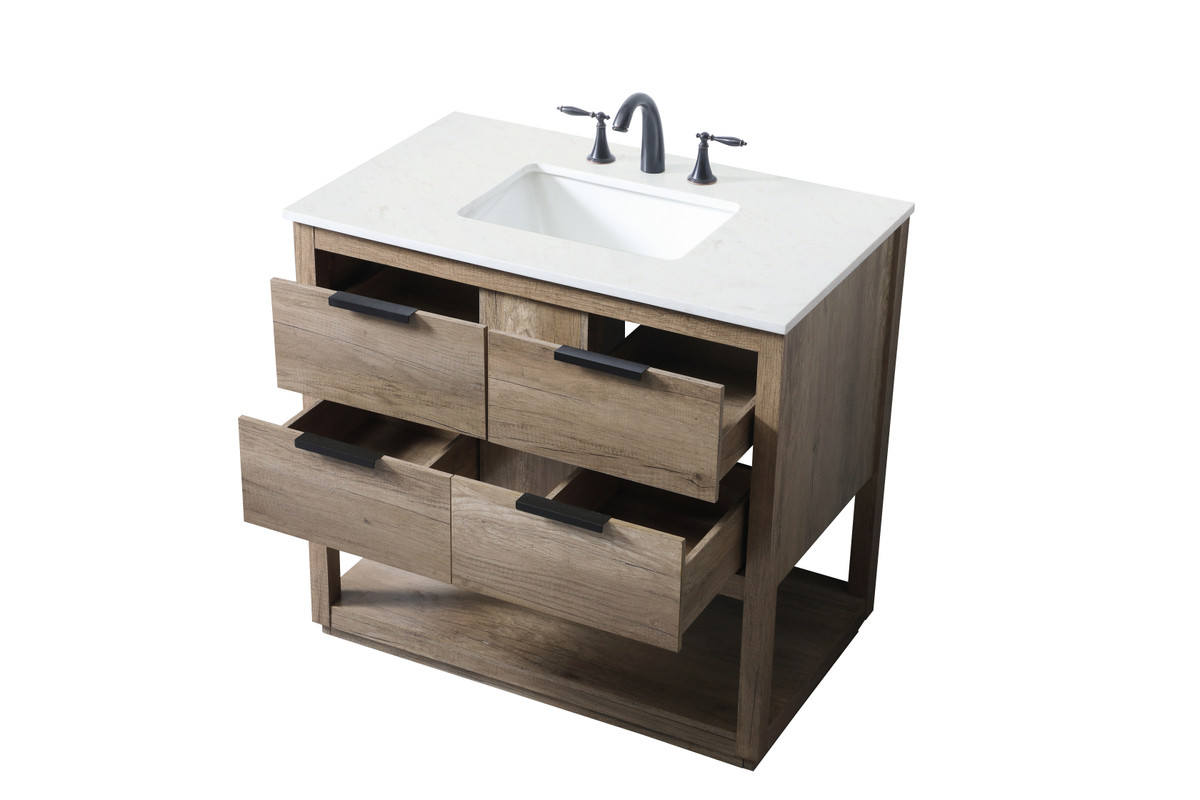 ELEGANT KITCHEN AND BATH VF19236NT 36 Inch SIngle Bathroom Vanity In Natural Oak