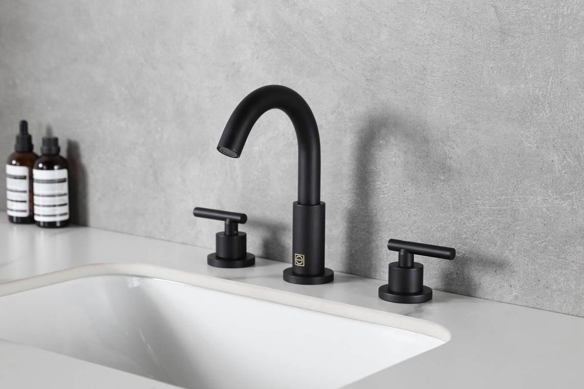 ELEGANT KITCHEN AND BATH FAV-1009MBK Leah 8 inch Widespread Double Handle Bathroom Faucet in Matte Black