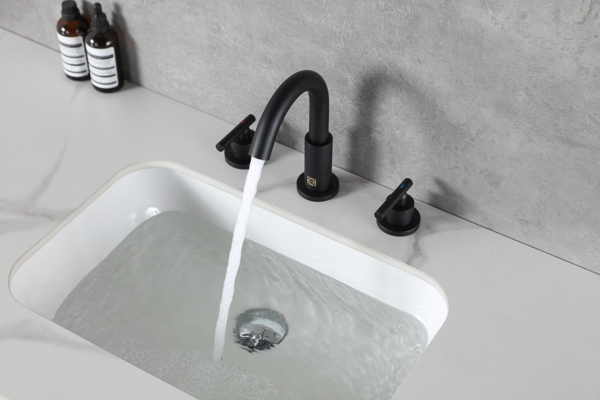 ELEGANT KITCHEN AND BATH FAV-1009MBK Leah 8 inch Widespread Double Handle Bathroom Faucet in Matte Black