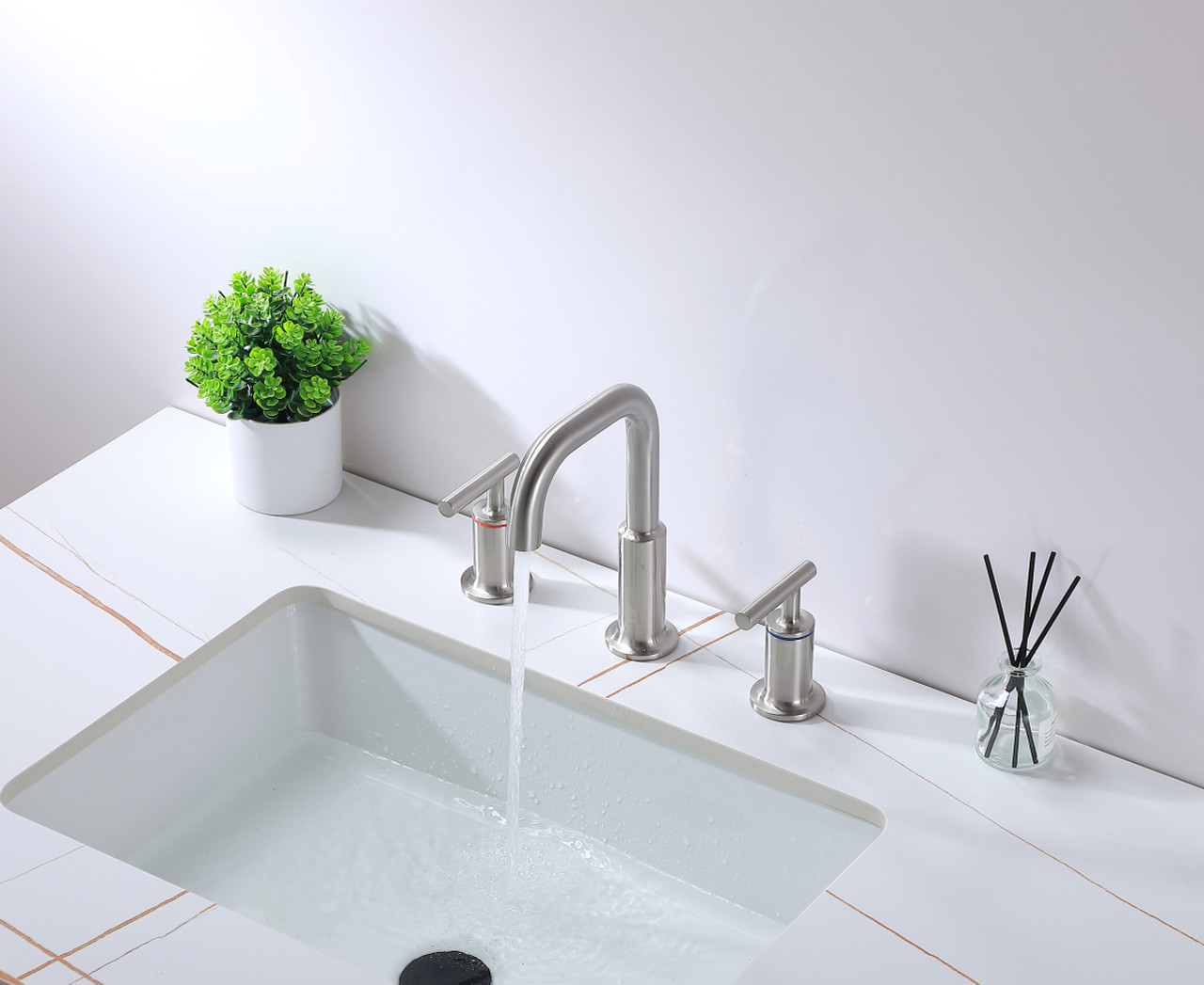 ELEGANT KITCHEN AND BATH FAV-1010BNK Tobias 8 inch Widespread Double Handle Bathroom Faucet in Brushed Nickel ELEGANT KITCHEN AND BATH FAV-1010BNK Tobias 8 inch Widespread Double Handle Bathroom Faucet in Brushed Nickel