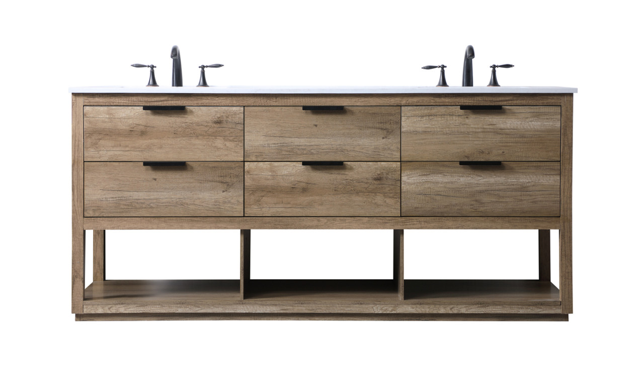 ELEGANT KITCHEN AND BATH VF19272DNT 72 Inch Double Bathroom Vanity In Natural Oak