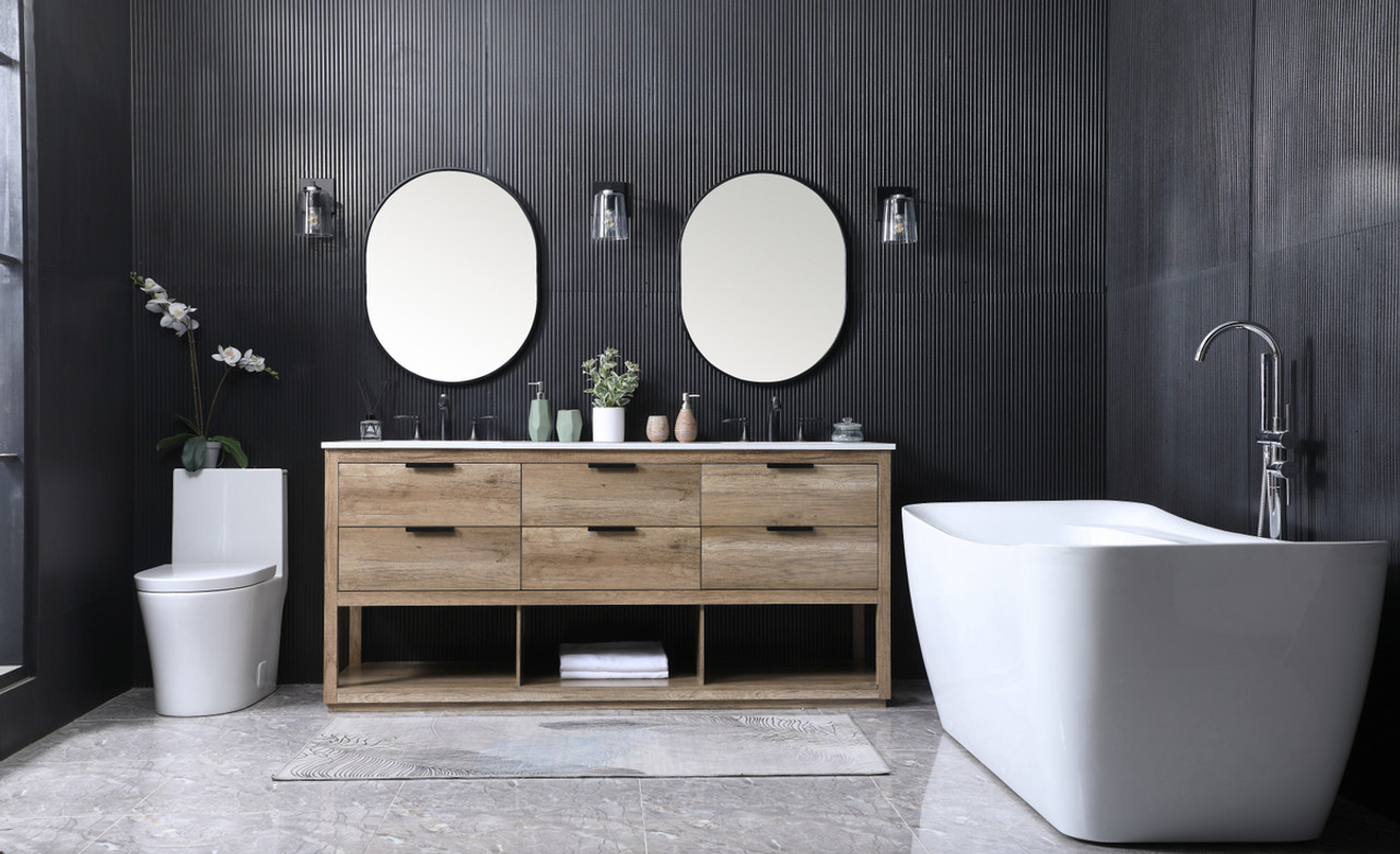 ELEGANT KITCHEN AND BATH VF19272DNT 72 Inch Double Bathroom Vanity In Natural Oak