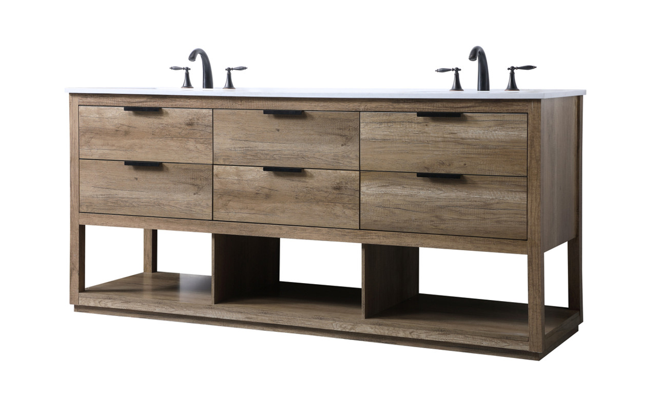 ELEGANT KITCHEN AND BATH VF19272DNT 72 Inch Double Bathroom Vanity In Natural Oak
