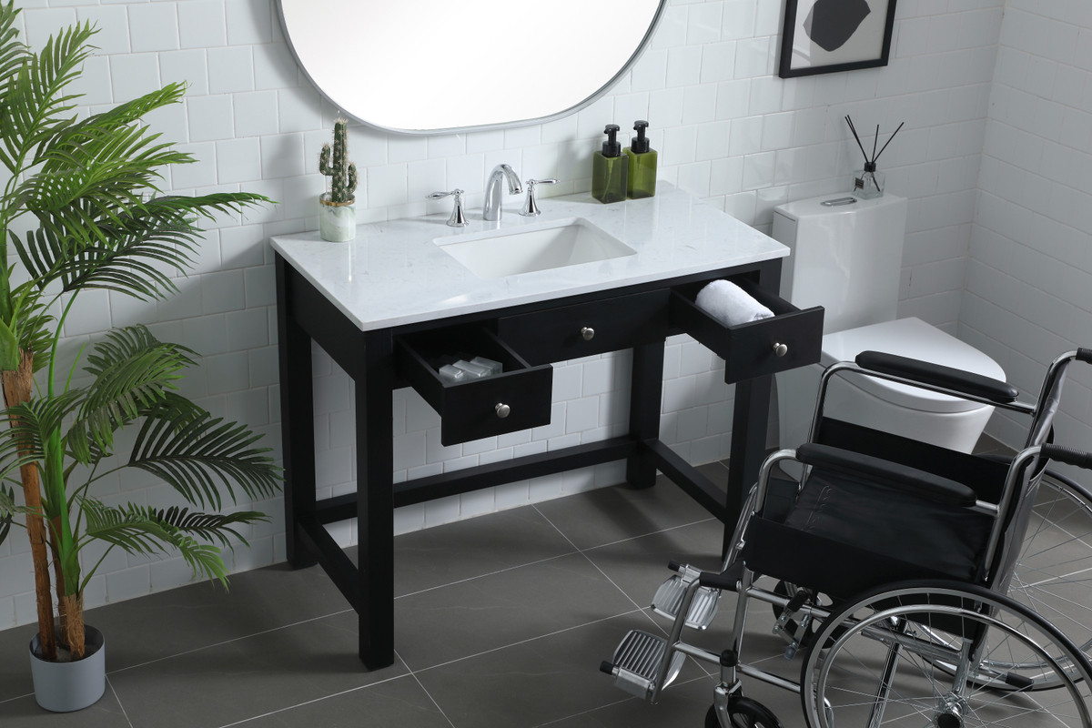 ELEGANT KITCHEN AND BATH VF14842MBK 42 Inch ADA Compliant Bathroom Vanity In Black