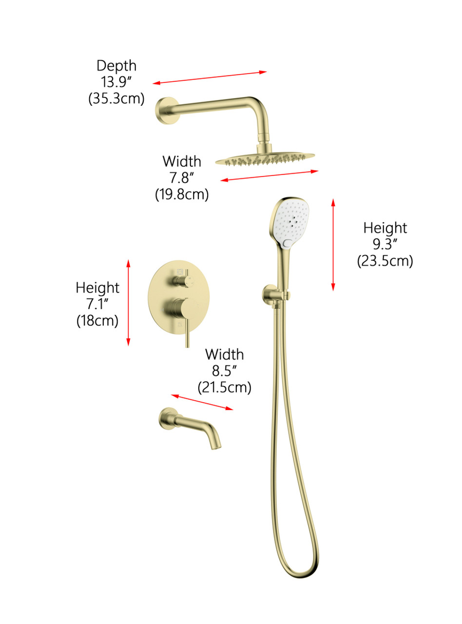 ELEGANT KITCHEN AND BATH FAS-9002BGD George Complete Shower and Tub Faucet with Rough-in Valve in Brushed Gold