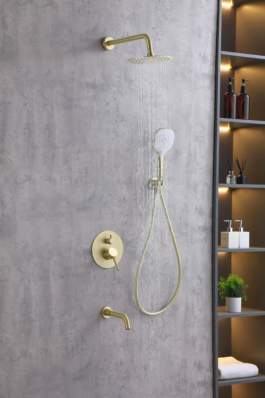 ELEGANT KITCHEN AND BATH FAS-9002BGD George Complete Shower and Tub Faucet with Rough-in Valve in Brushed Gold