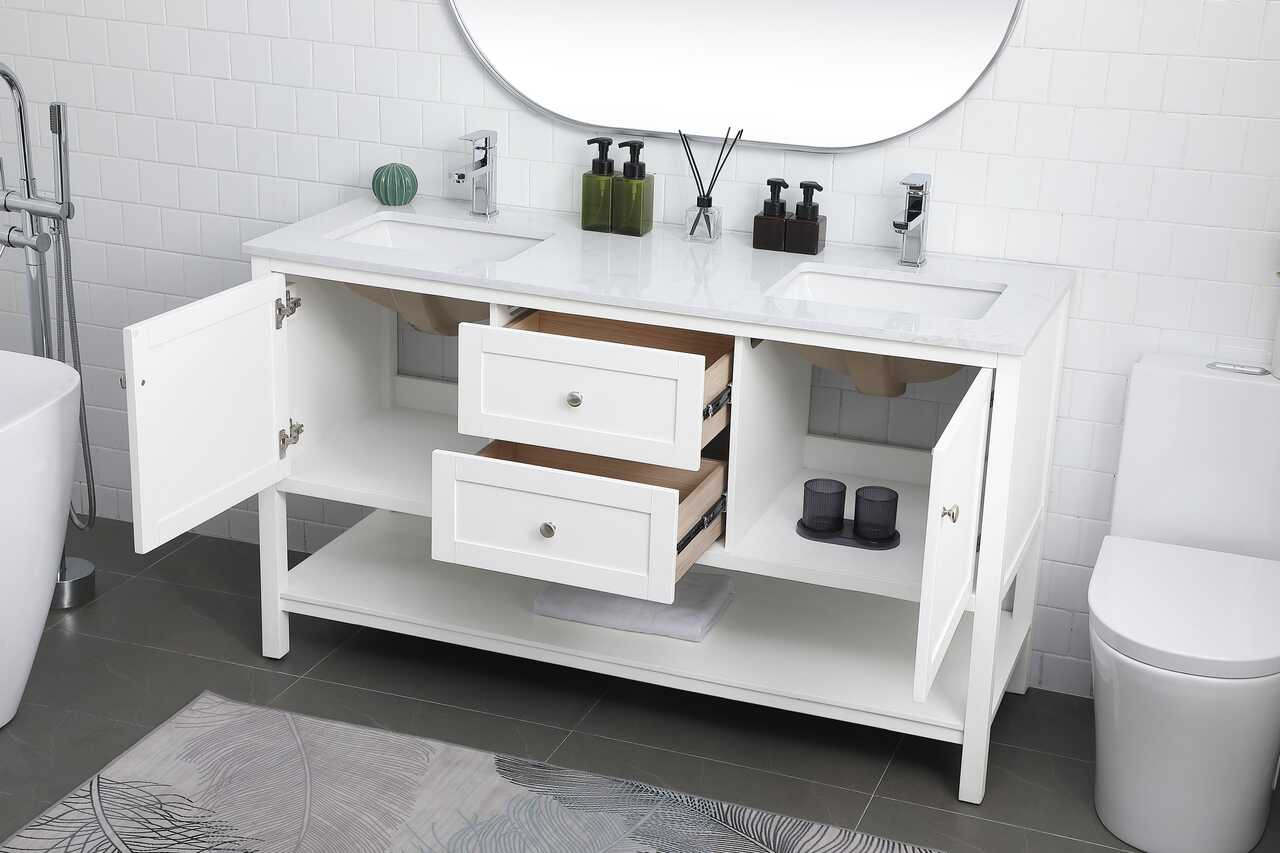 ELEGANT KITCHEN AND BATH VF22260DWH 60 Inch Double Bathroom Vanity In White