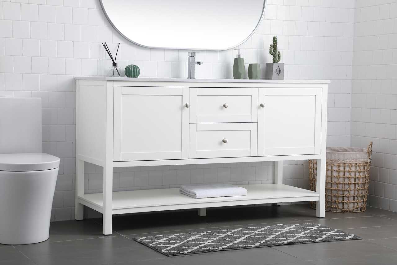 ELEGANT KITCHEN AND BATH VF22260WH 60 Inch Single Bathroom Vanity In White