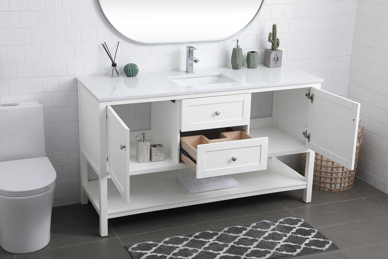 ELEGANT KITCHEN AND BATH VF22260WH 60 Inch Single Bathroom Vanity In White