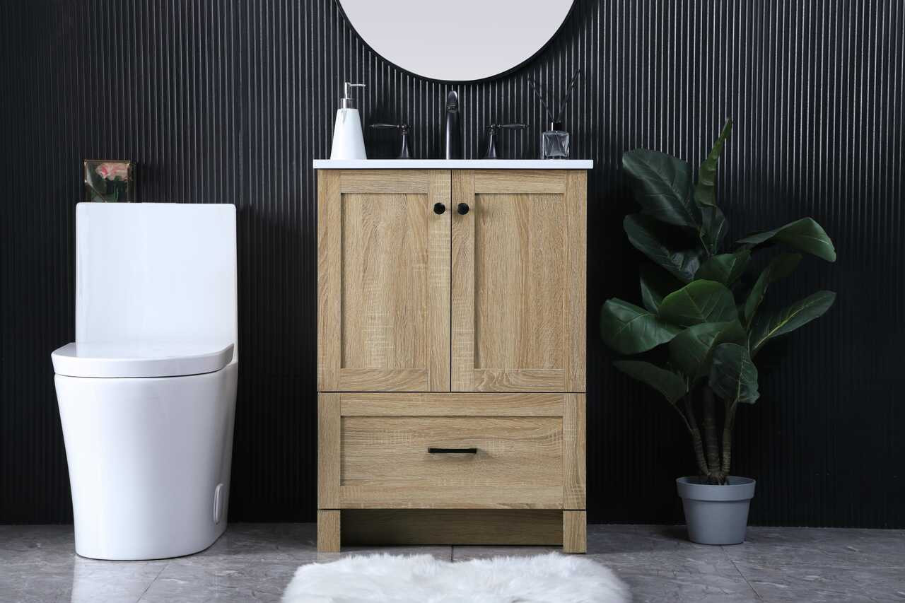 ELEGANT KITCHEN AND BATH VF2824MW 24 Inch Single Bathroom Vanity In Mango Wood