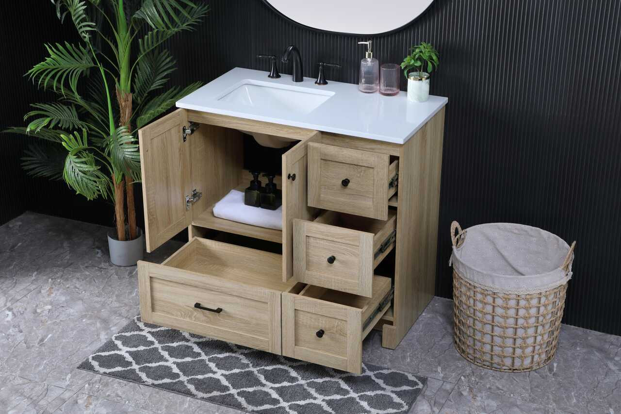 ELEGANT KITCHEN AND BATH VF2836MW 36 Inch Single Bathroom Vanity In Mango Wood