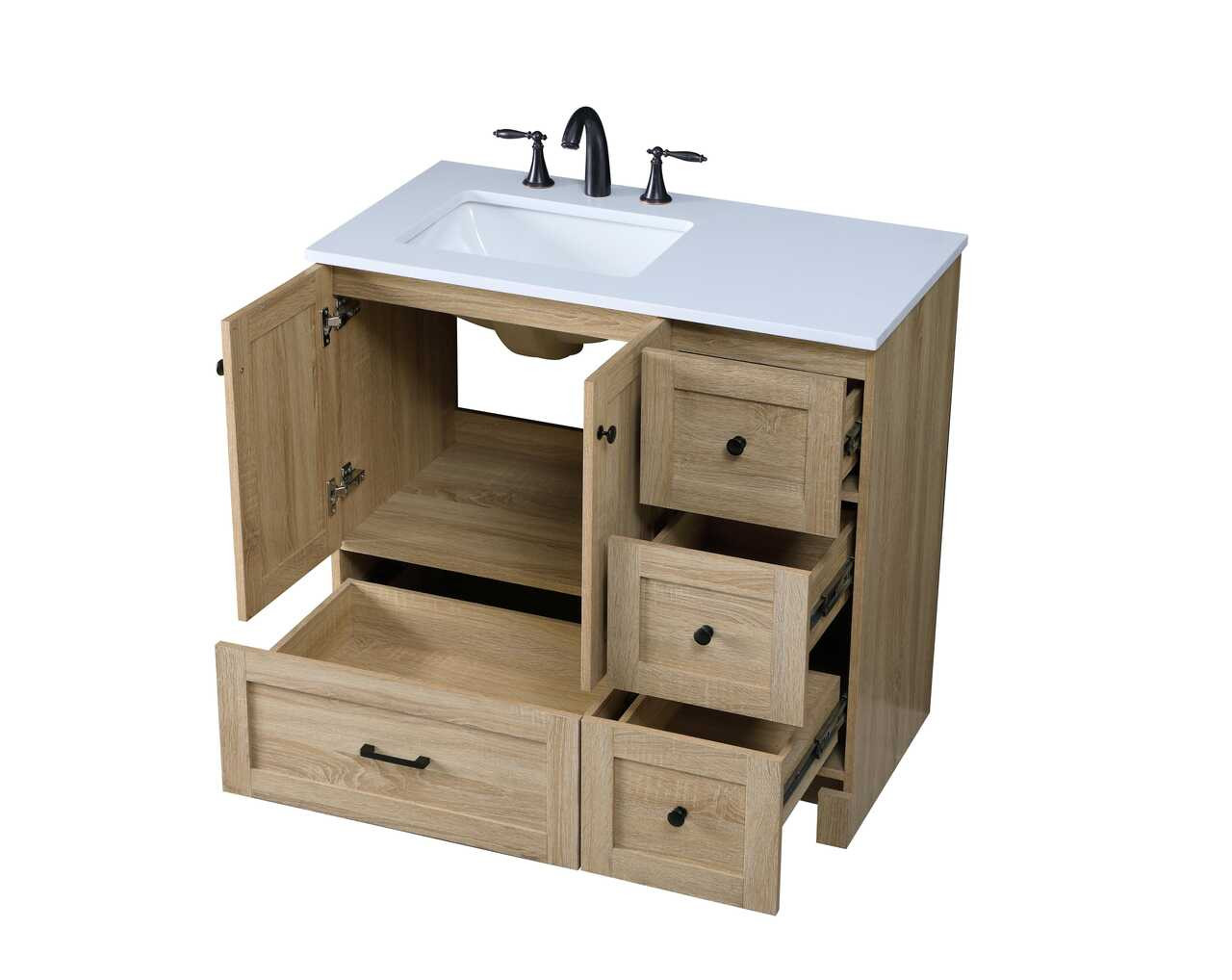 ELEGANT KITCHEN AND BATH VF2836MW 36 Inch Single Bathroom Vanity In Mango Wood