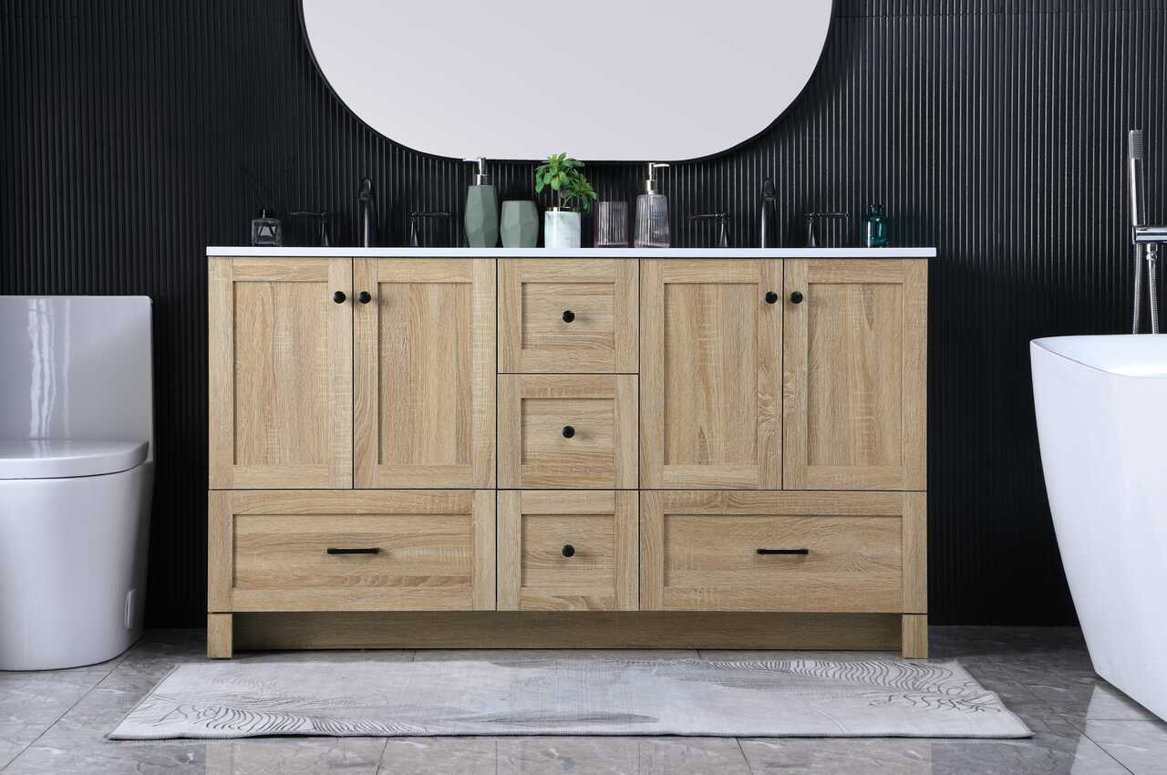 ELEGANT KITCHEN AND BATH VF2860DMW 60 Inch Double Bathroom Vanity In Mango Wood