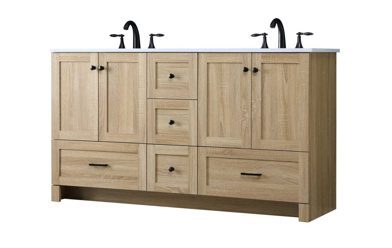 ELEGANT KITCHEN AND BATH VF2860DMW 60 Inch Double Bathroom Vanity In Mango Wood