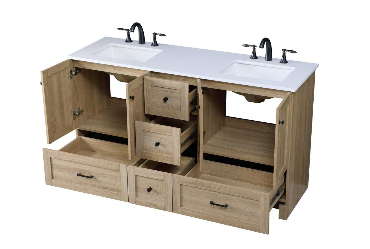 ELEGANT KITCHEN AND BATH VF2860DMW 60 Inch Double Bathroom Vanity In Mango Wood
