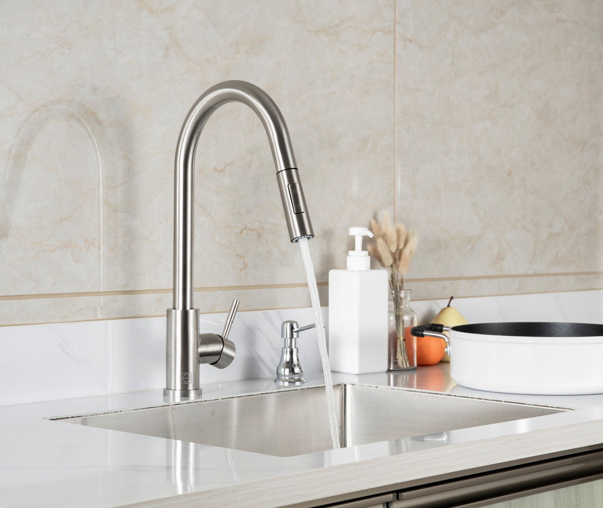 ELEGANT KITCHEN AND BATH FAK-302BNK Jack Single Handle Pull Down Sprayer Kitchen Faucet in Brushed Nickel