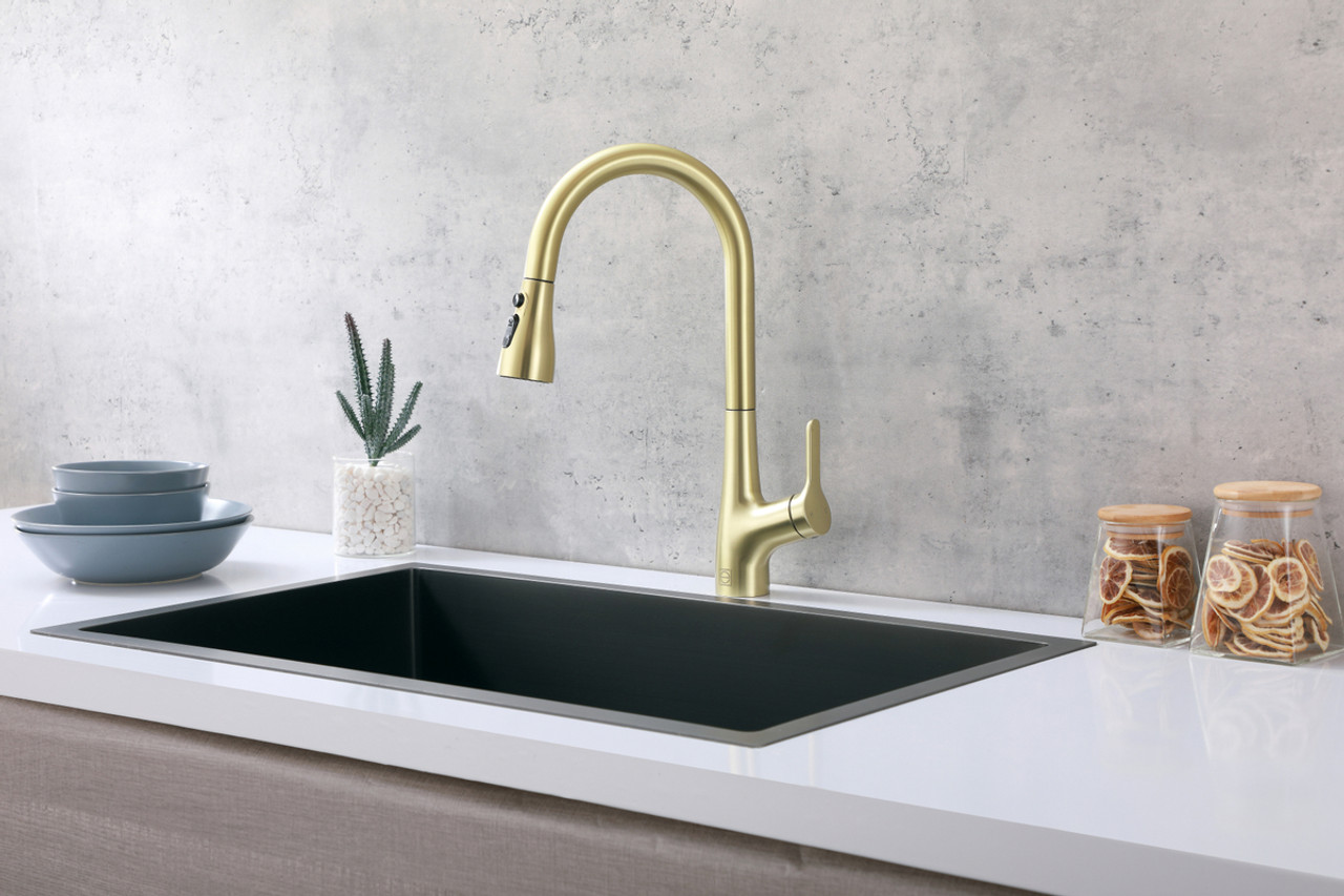 ELEGANT KITCHEN AND BATH FAK-305BGD Andrea Single Handle Pull Down Sprayer Kitchen Faucet in Brushed Gold