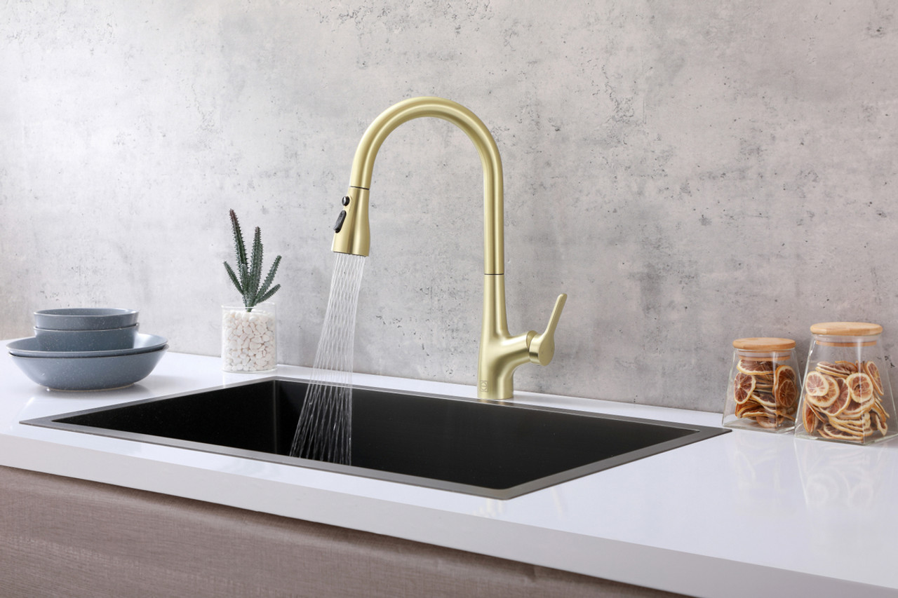 ELEGANT KITCHEN AND BATH FAK-305BGD Andrea Single Handle Pull Down Sprayer Kitchen Faucet in Brushed Gold