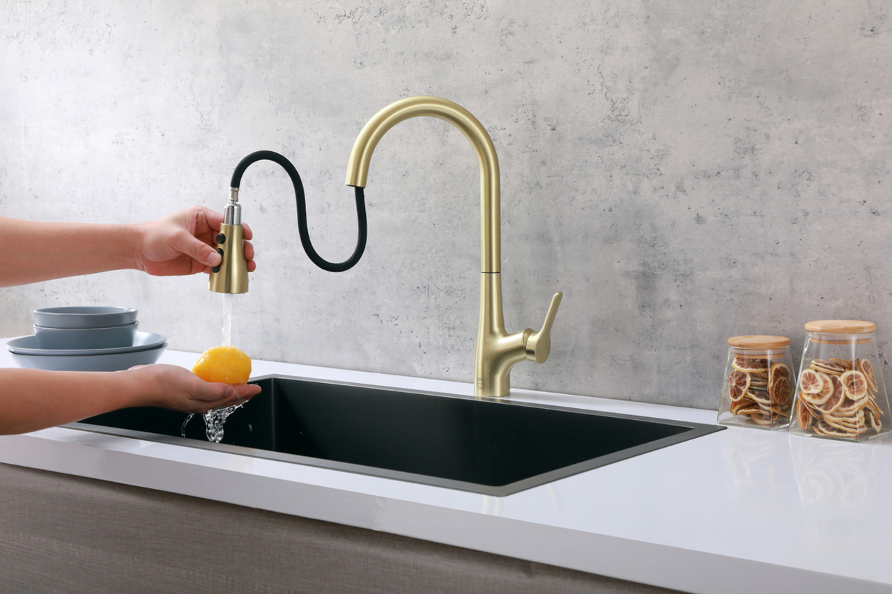 ELEGANT KITCHEN AND BATH FAK-305BGD Andrea Single Handle Pull Down Sprayer Kitchen Faucet in Brushed Gold