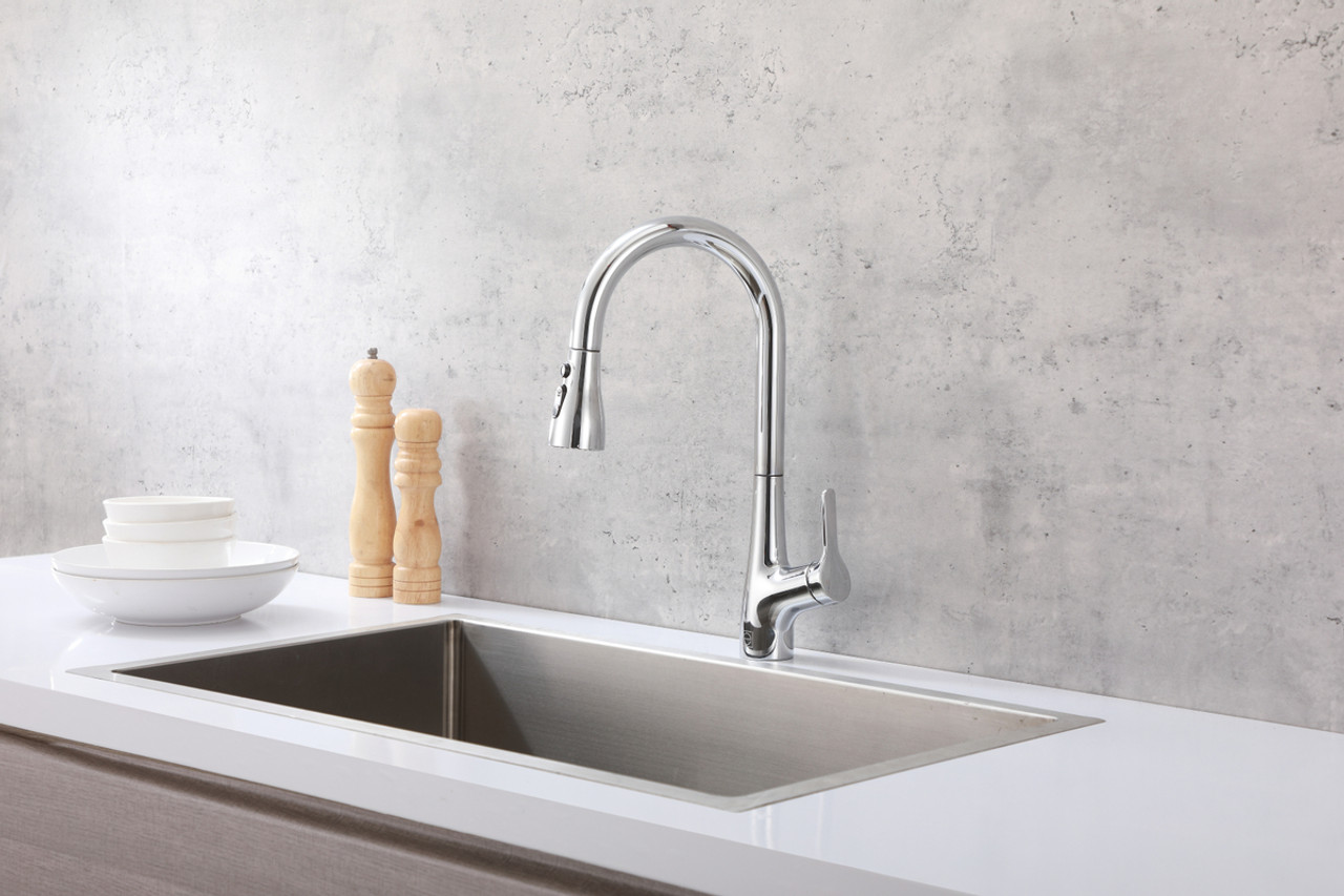 ELEGANT KITCHEN AND BATH FAK-305PCH Andrea Single Handle Pull Down Sprayer Kitchen Faucet in Chrome