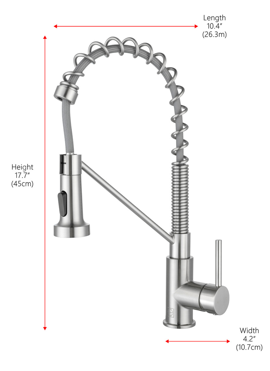 ELEGANT KITCHEN AND BATH FAK-310BNK Yara Single Handle Pull Down Sprayer Kitchen Faucet in Brushed Nickel
