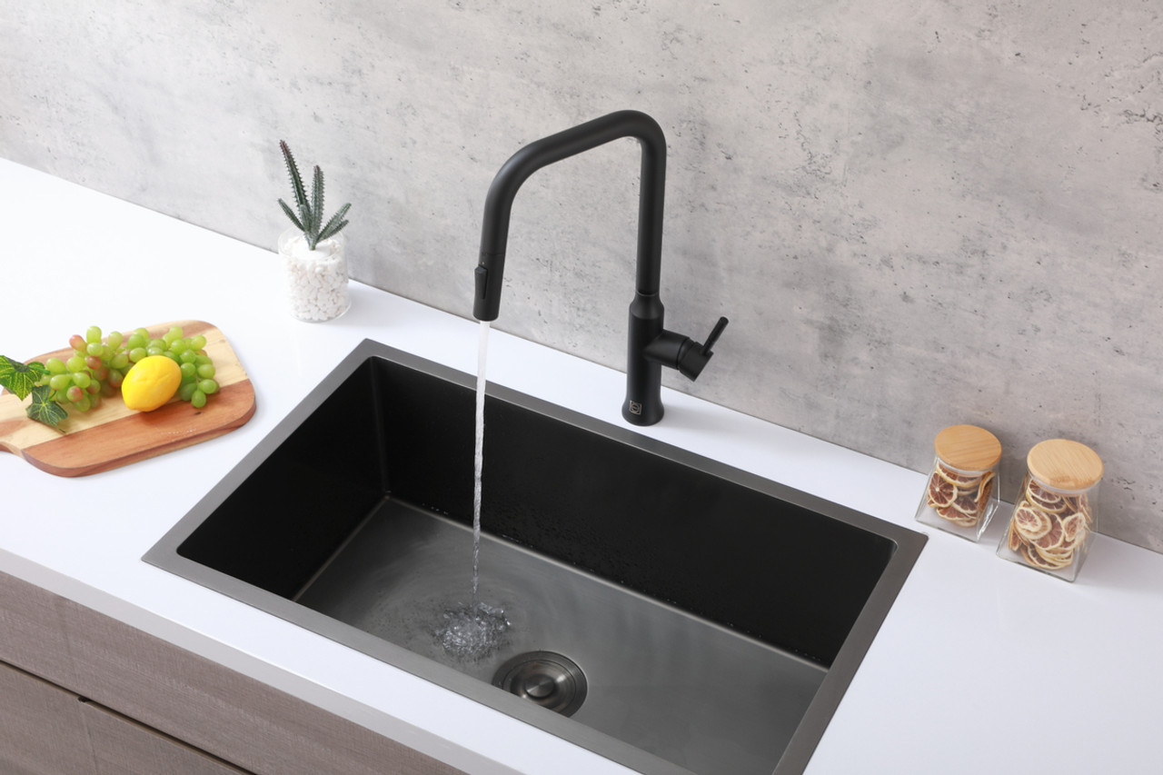 ELEGANT KITCHEN AND BATH FAK-311MBK Noor Single Handle Pull Down Sprayer Kitchen Faucet in Matte Black