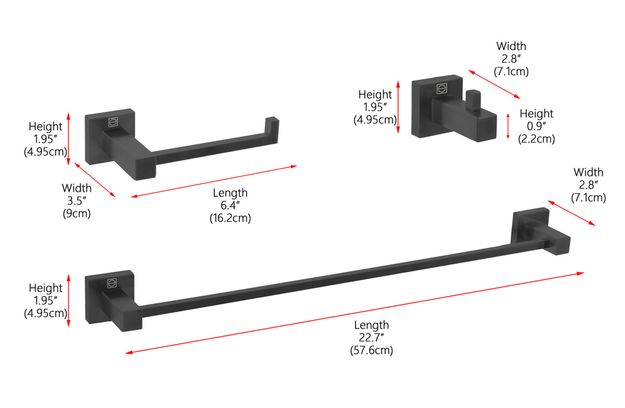ELEGANT KITCHEN AND BATH HWB-12S3HMBK Isla 3-Piece Bathroom Hardware Set in Matte Black