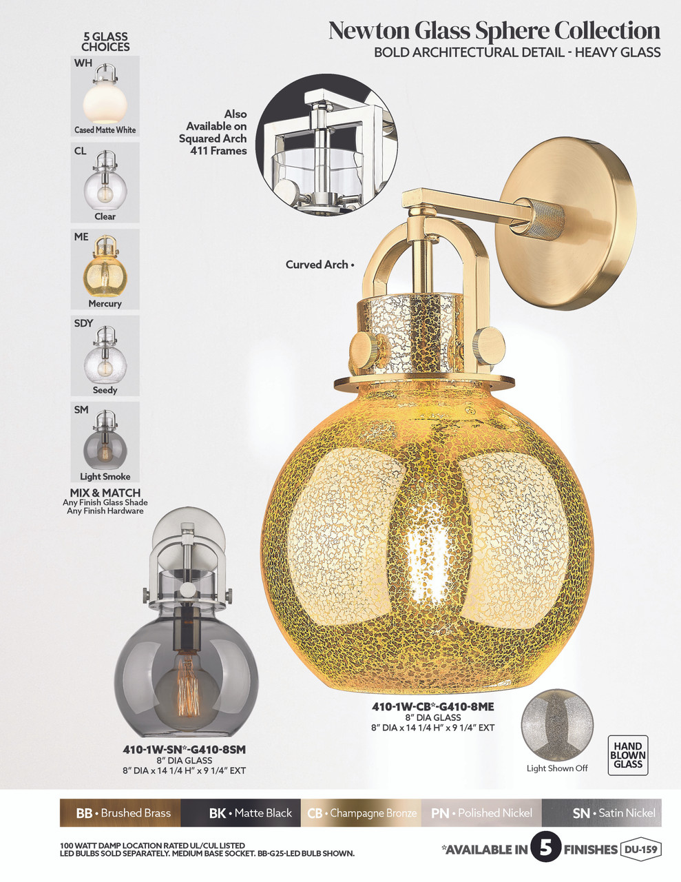 INNOVATIONS 410-1W-CB-G410-8SM Newton Sphere 1-Light Sconce Champagne Bronze