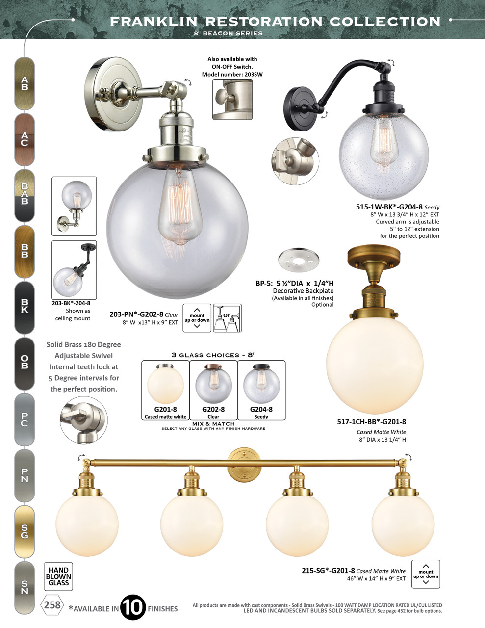INNOVATIONS 515-1W-PN-G208-8 Beacon 1-Light Sconce Polished Nickel