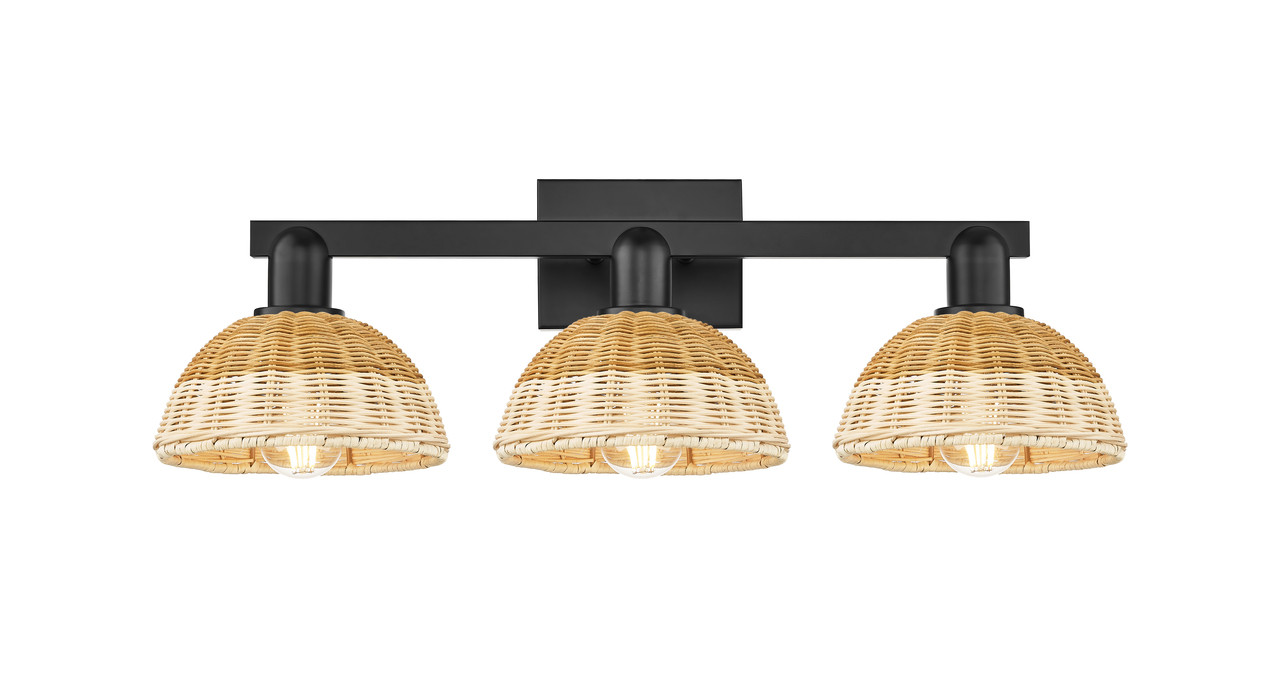 INNOVATIONS 716-3W-BK-NBD2-75-NAT Natural Ballston Dome 3-Light Bath Vanity Light Matte Black