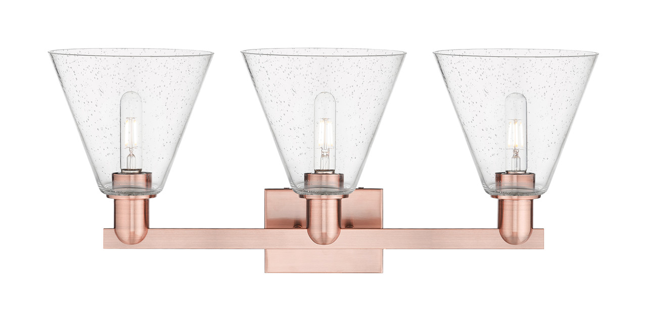 INNOVATIONS 716-3W-AC-GBC-84 Berkshire Glass 3-Light Bath Vanity Light Antique Copper