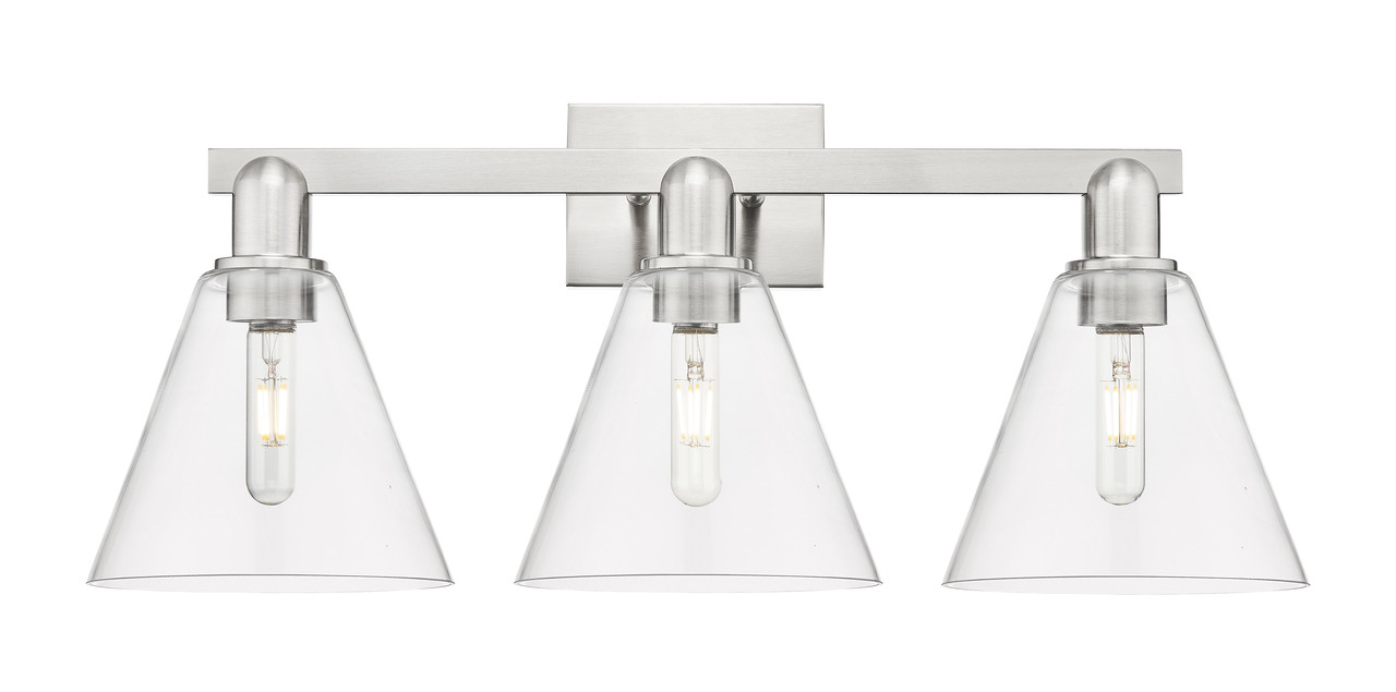 INNOVATIONS 716-3W-SN-GBC-82 Berkshire Glass 3-Light Bath Vanity Light Satin Nickel