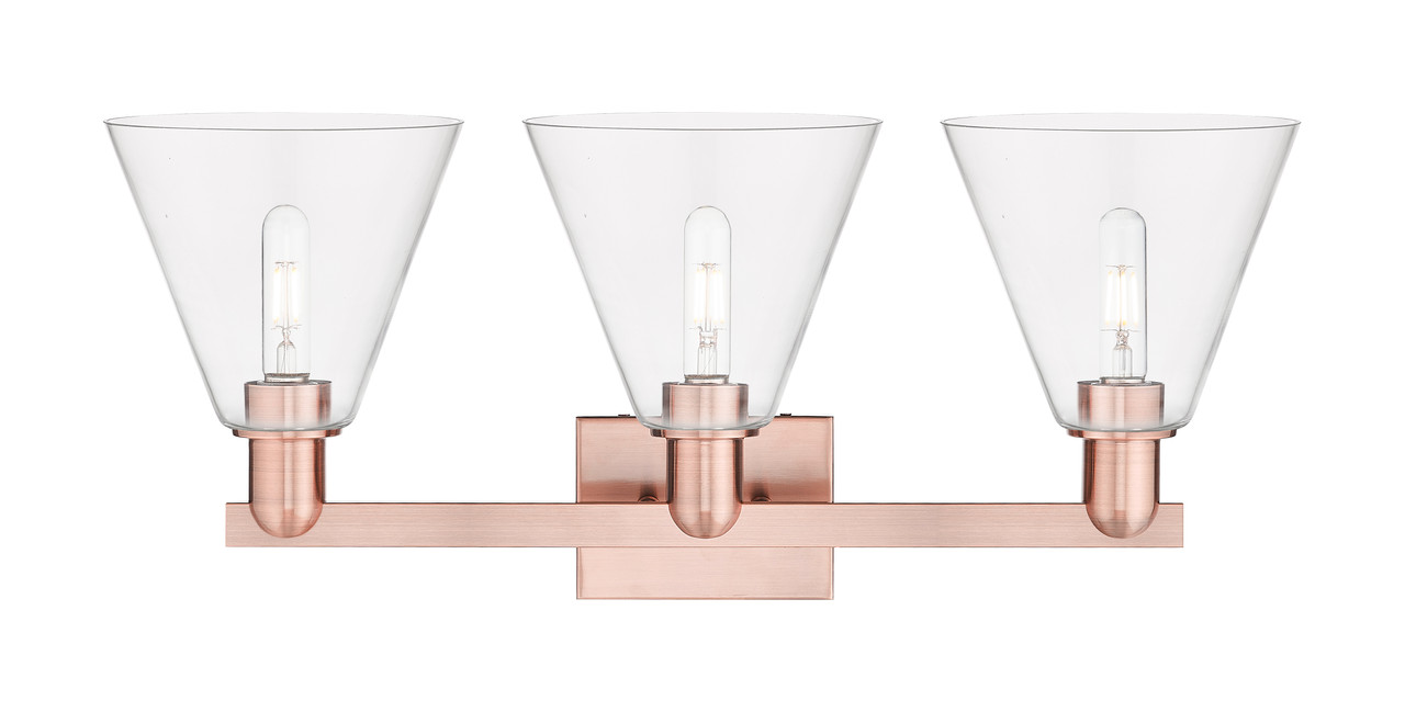 INNOVATIONS 716-3W-AC-GBC-82 Berkshire Glass 3-Light Bath Vanity Light Antique Copper