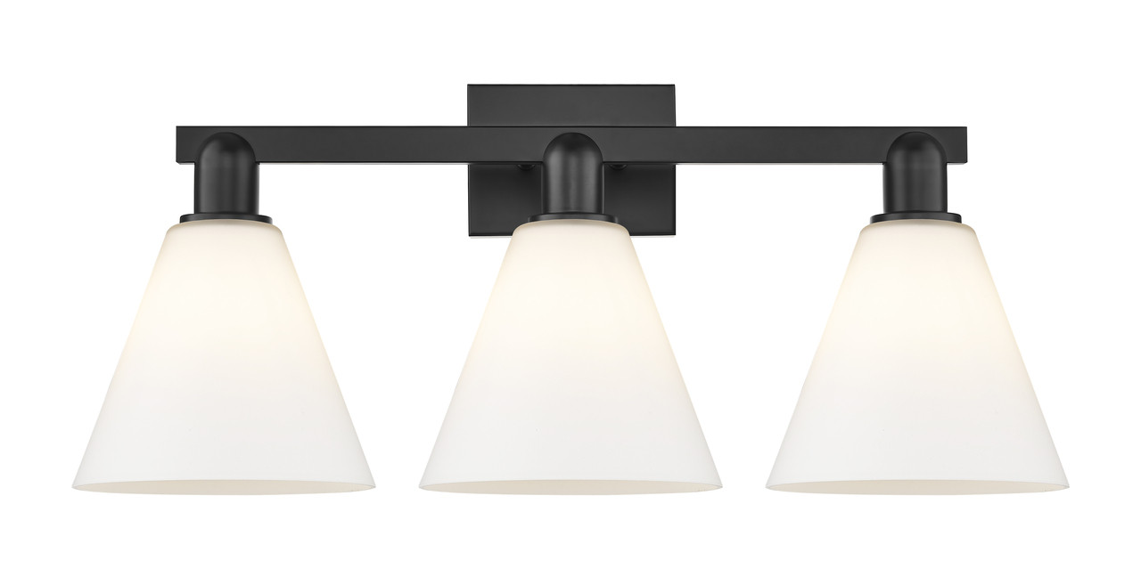 INNOVATIONS 716-3W-BK-GBC-81 Berkshire Glass 3-Light Bath Vanity Light Matte Black