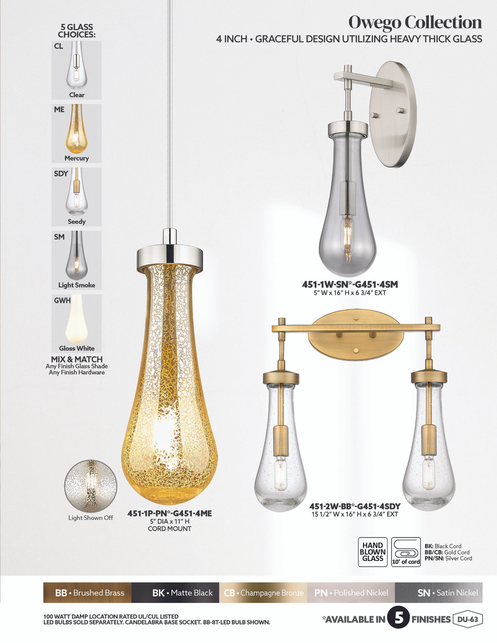 INNOVATIONS 451-2W-CB-G451-4CL Owego 2-Light Bath Vanity Light Champagne Bronze