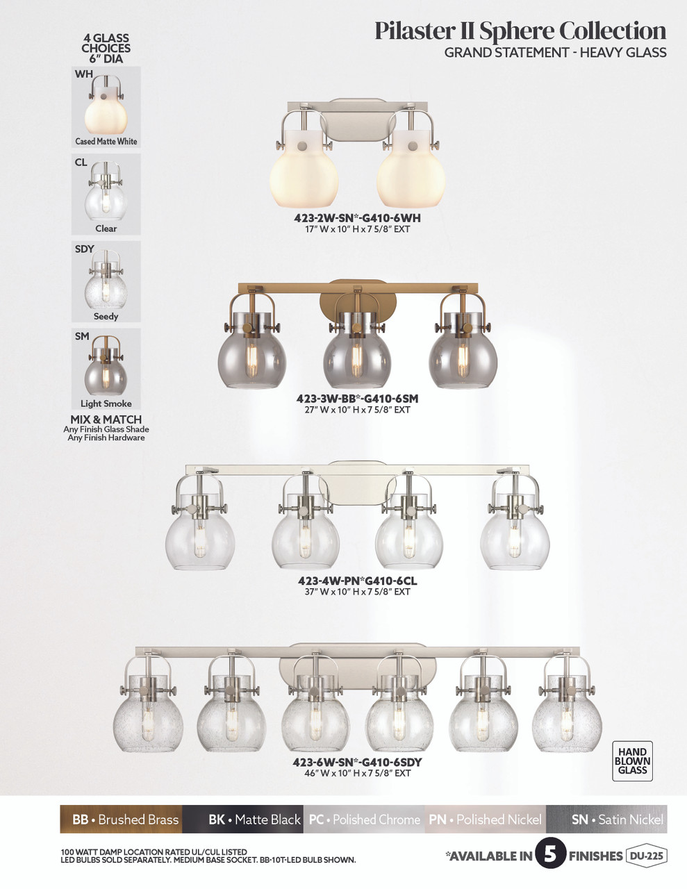 INNOVATIONS 423-6W-PN-G410-6ME Pilaster II Sphere 6-Light Bath Vanity Light Polished Nickel