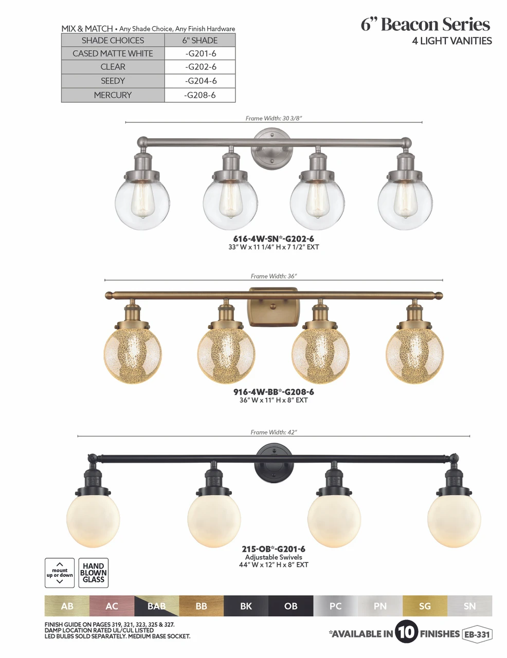 INNOVATIONS 616-4W-PN-G208-6 Beacon 4-Light Bath Vanity Light Polished Nickel