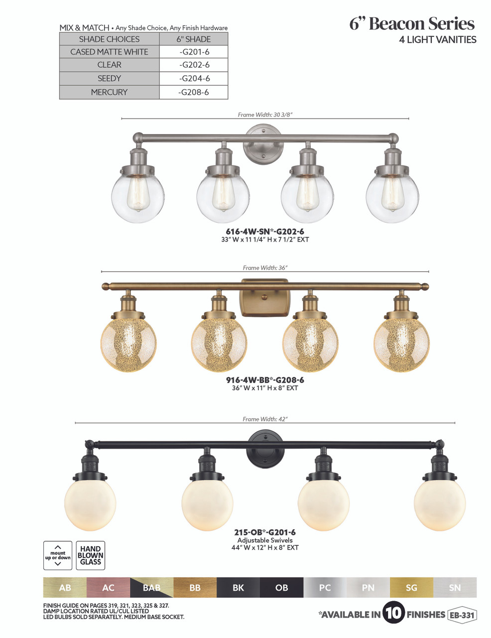 INNOVATIONS 616-4W-AC-G208-6 Beacon 4-Light Bath Vanity Light Antique Copper