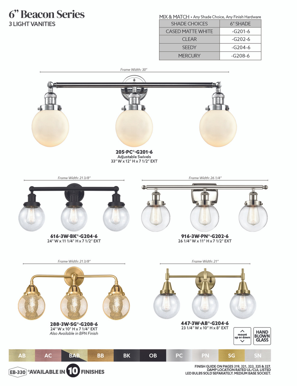 INNOVATIONS 288-3W-BPN-G208-6 Beacon 3-Light Bath Vanity Light Black Polished Nickel