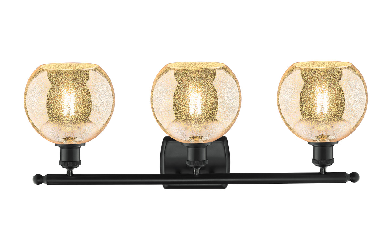 INNOVATIONS 516-3W-BK-G128-8 Athens 3-Light Bath Vanity Light Matte Black